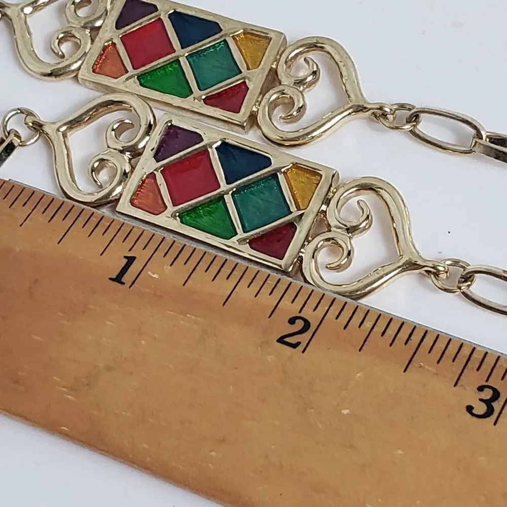VINTAGE ROLAND Long Goldtone Enameled Necklace